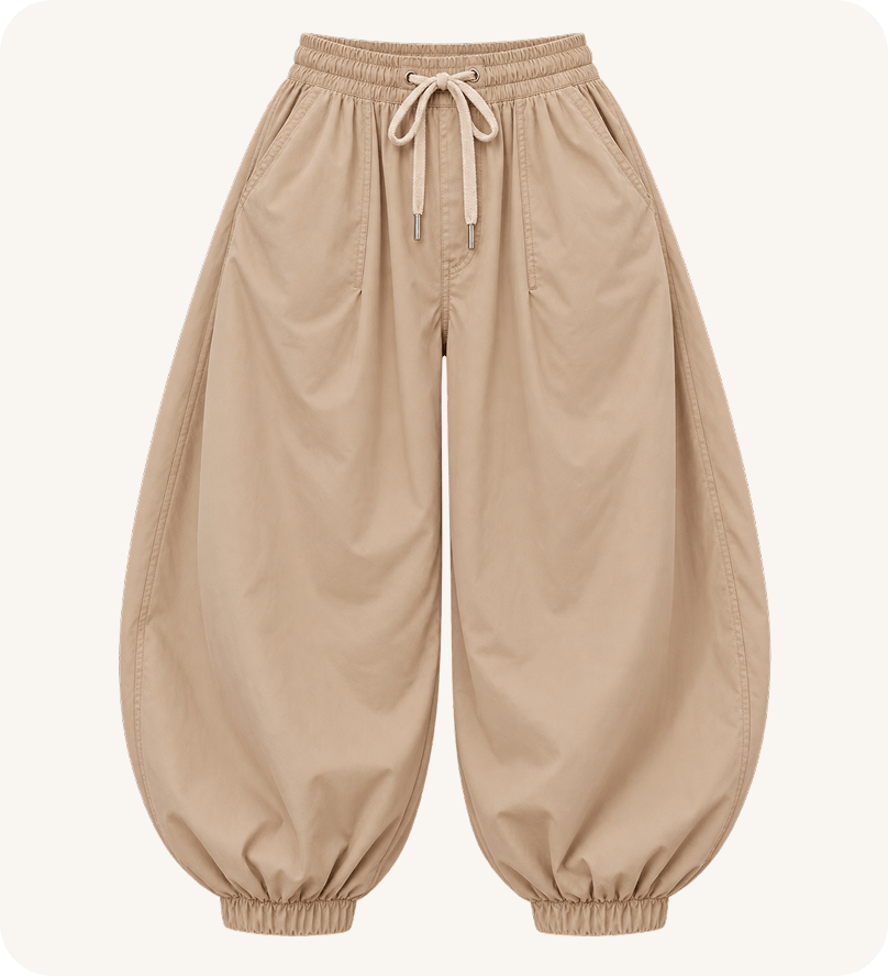 Beige balloon trousers with a drawstring waist