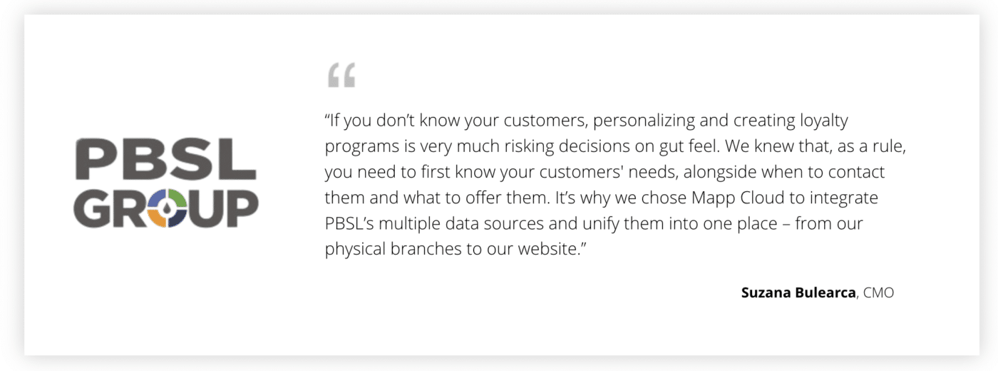 Quote from PBSL about Mapp Cloud. 