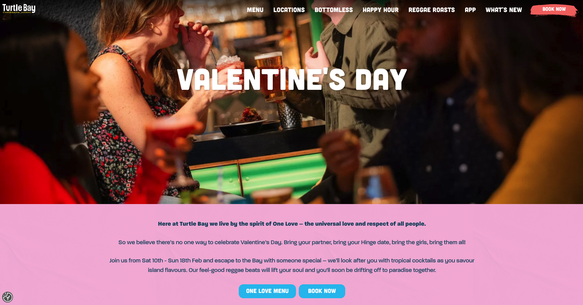 Turtle Bay promotes its Valentine's Day offering by using a landing page with open messaging. 