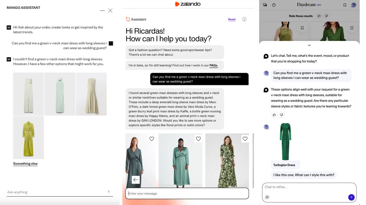 comparison agentic ai zalando, mango, daydream